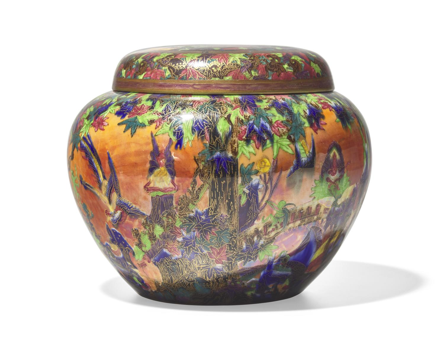 A Wedgwood Fairyland Lustreware 'Fairy Slide and White Pagodas' Malfrey Pot