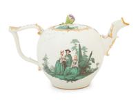 A Meissen Porcelain Green Watteau Tea Pot — 18TH CENTURY