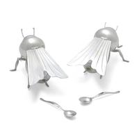 A Pair of Peruvian Silver and Glass Bee-Form Honey Dishes and Spoons