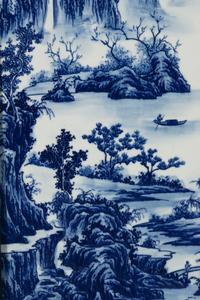 Eight Chinese Blue and White Porcelain Plaque Inset Hanging Panels 青花山水圖掛屏八扇