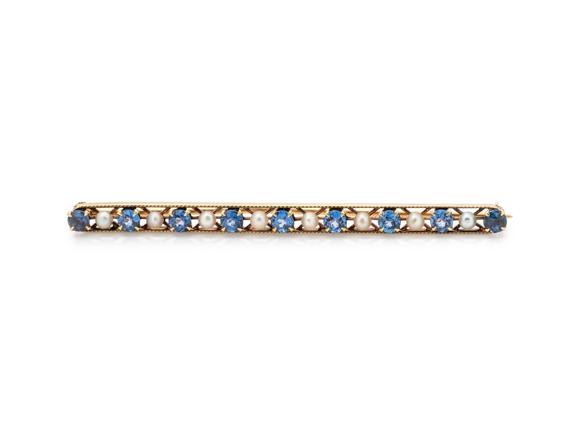SAPPHIRE AND PEARL BAR BROOCH