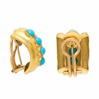 Elizabeth Locke, Yellow Gold and Turquoise Half Hoop Earrings