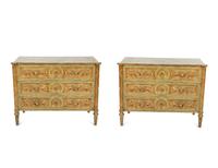 A Pair of Maitland-Smith Painted and Parcel-Gilt Commodes