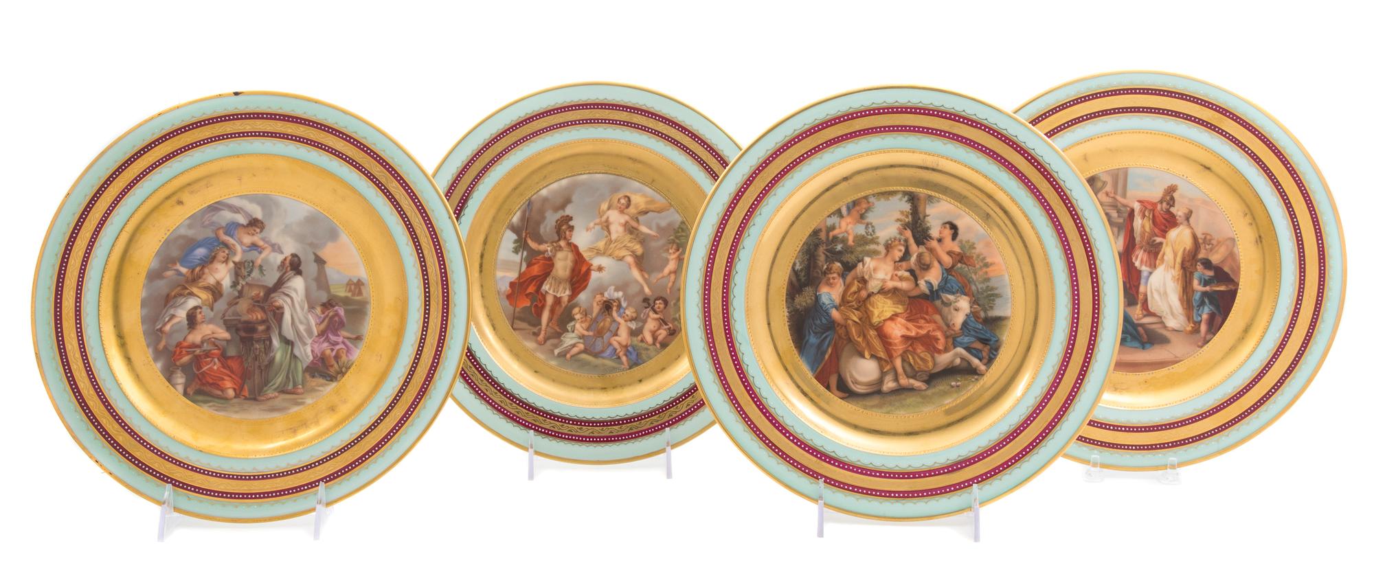 A Set of Four Royal Vienna Porcelain Cabinet Plates Diameter 10 3/4 inches.
