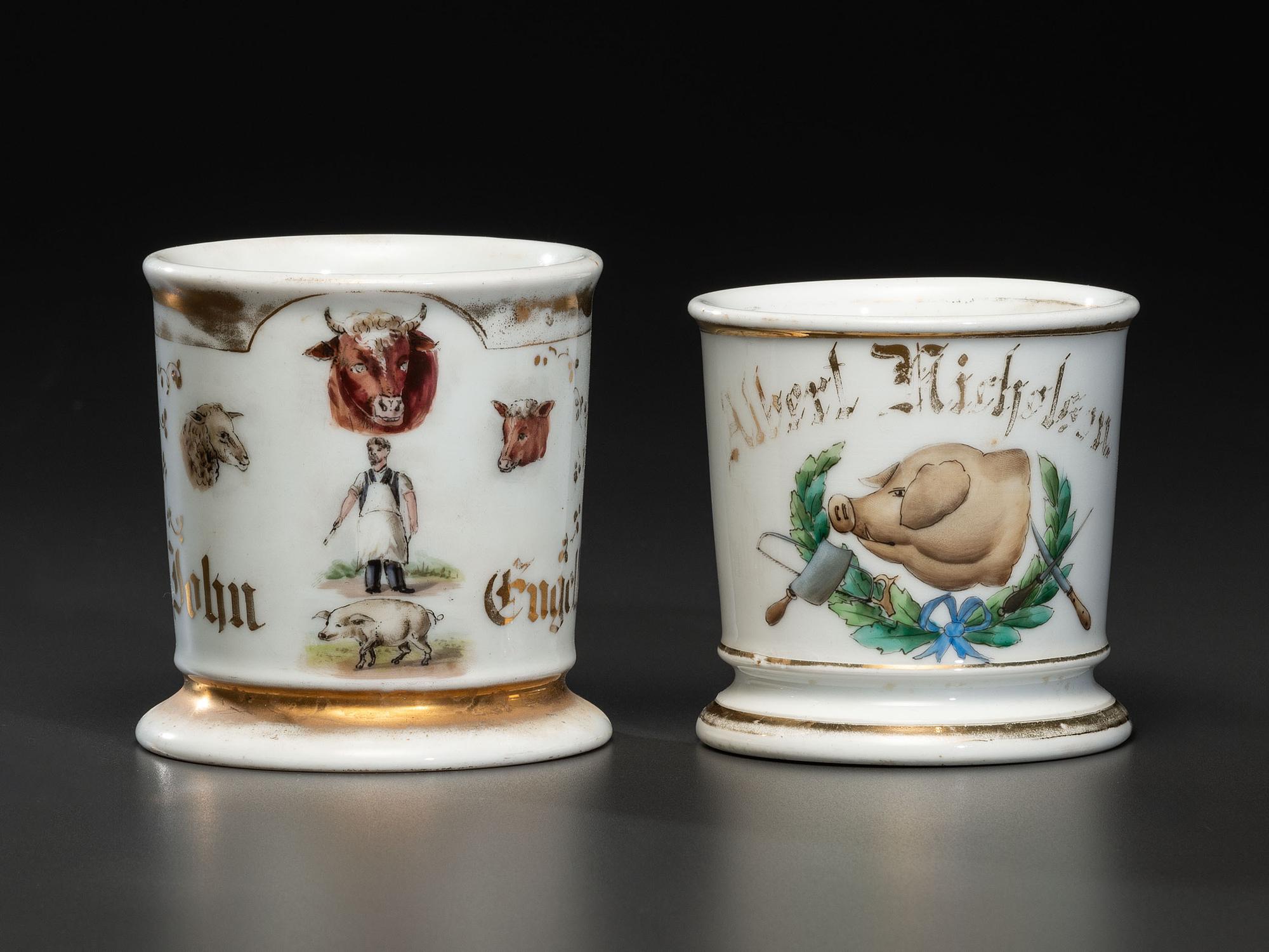 Two Butcher's Occupational Shaving Mugs