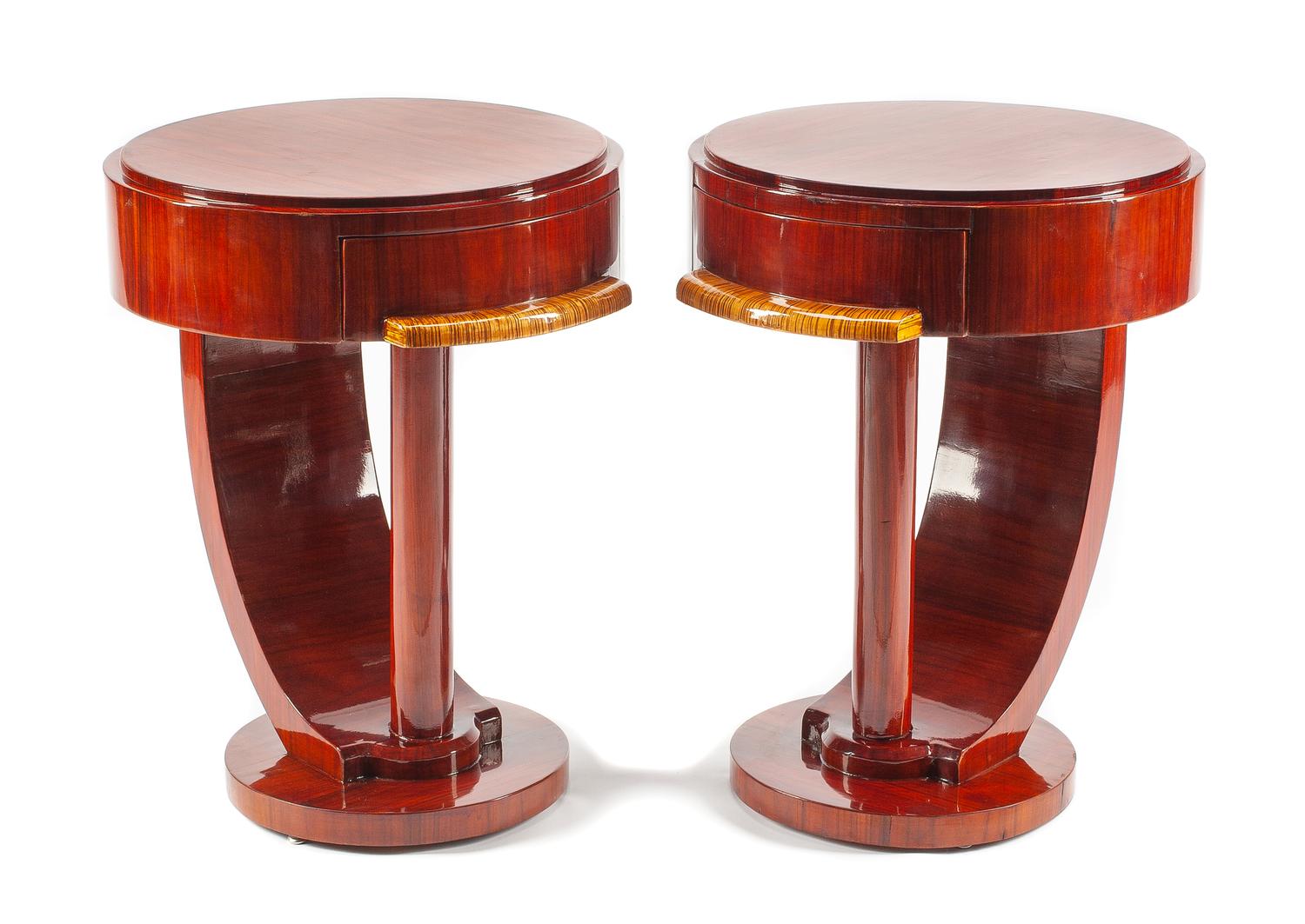A Pair of Art Deco Style Side Tables Height 26 x diameter of top 19 1/2 inches.
