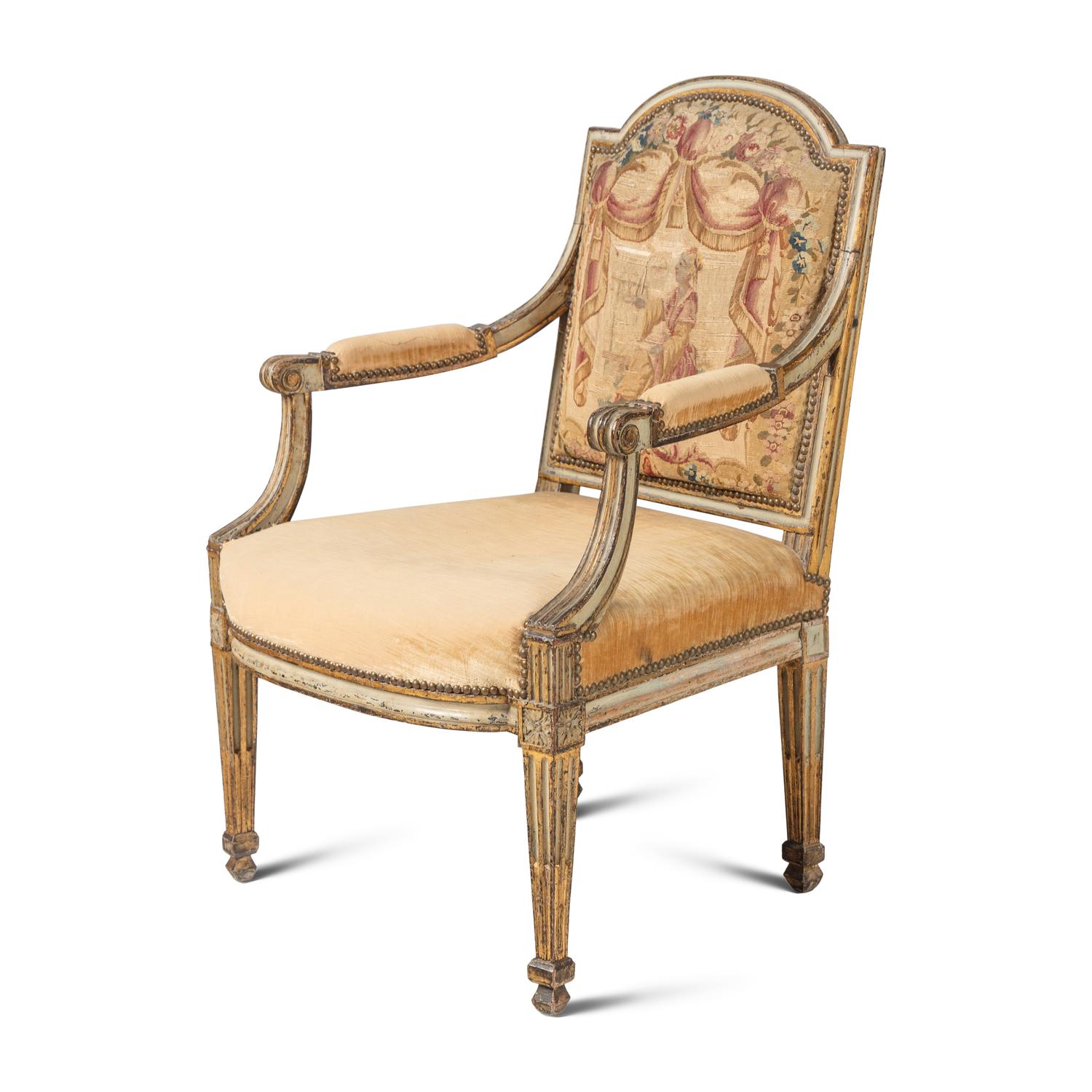 A Set of Five Louis XVI Tapestry Upholstered Fauteuils