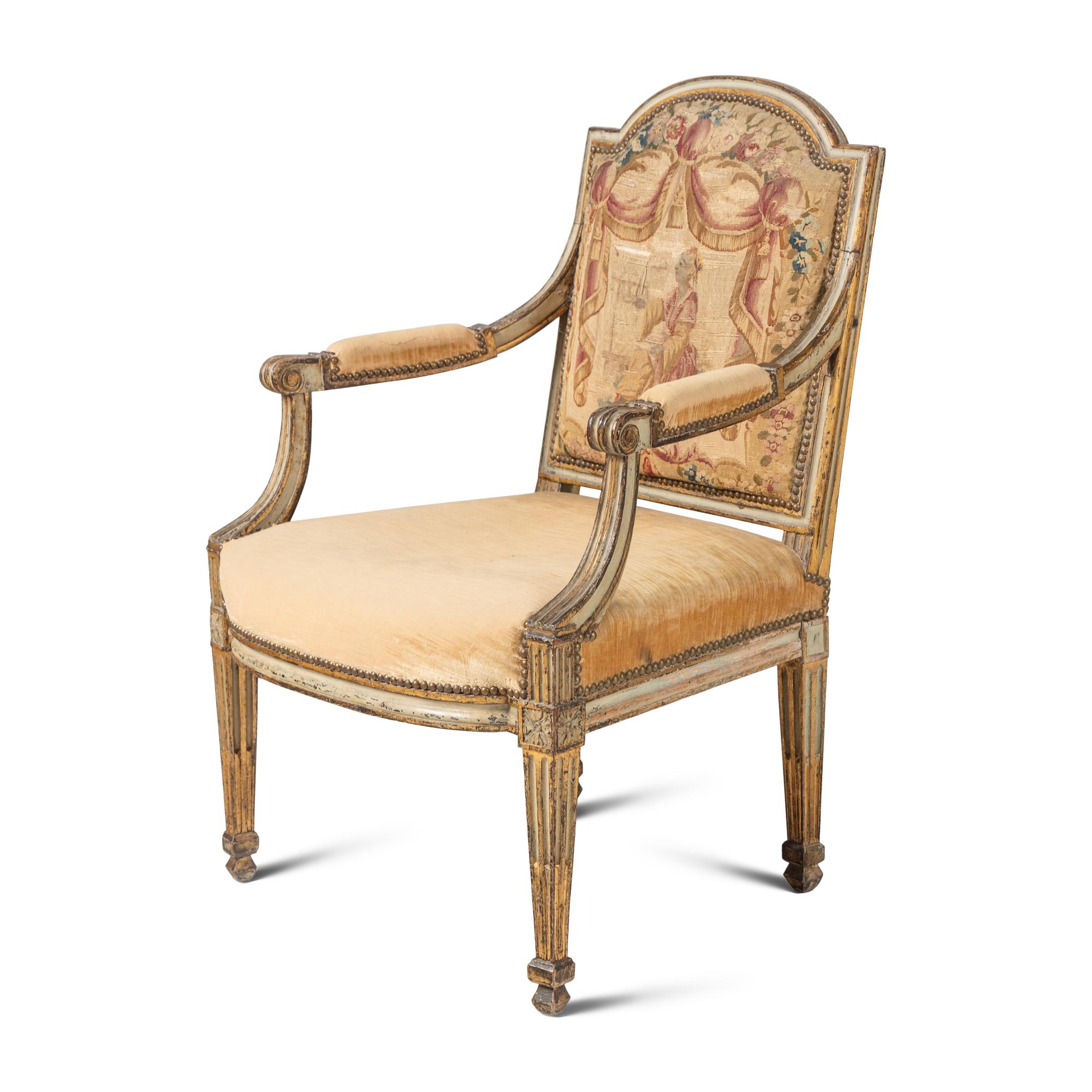A Set of Five Louis XVI Tapestry Upholstered Fauteuils