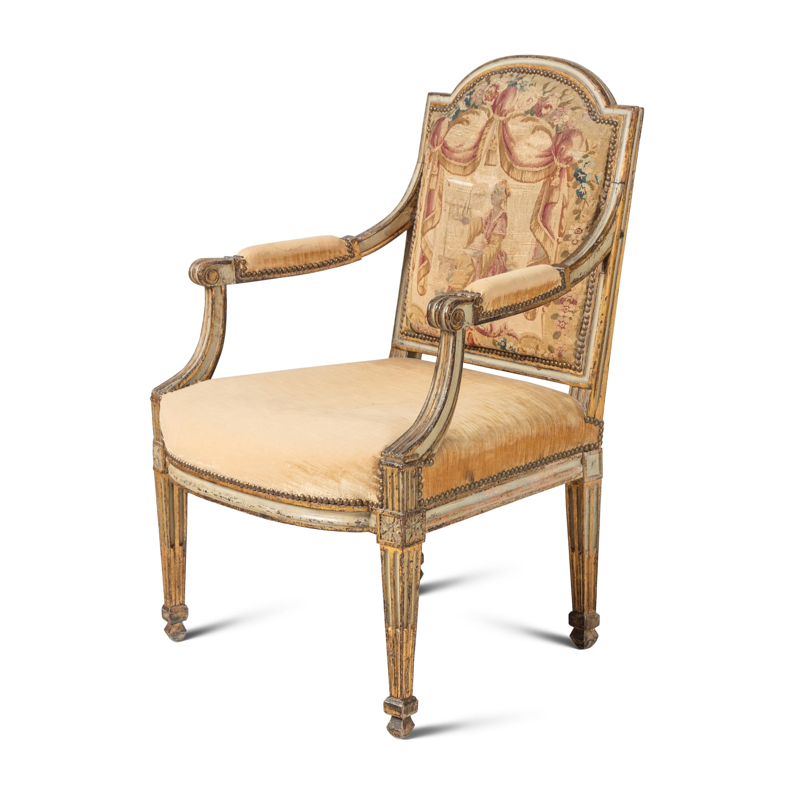 A Set of Five Louis XVI Tapestry Upholstered Fauteuils