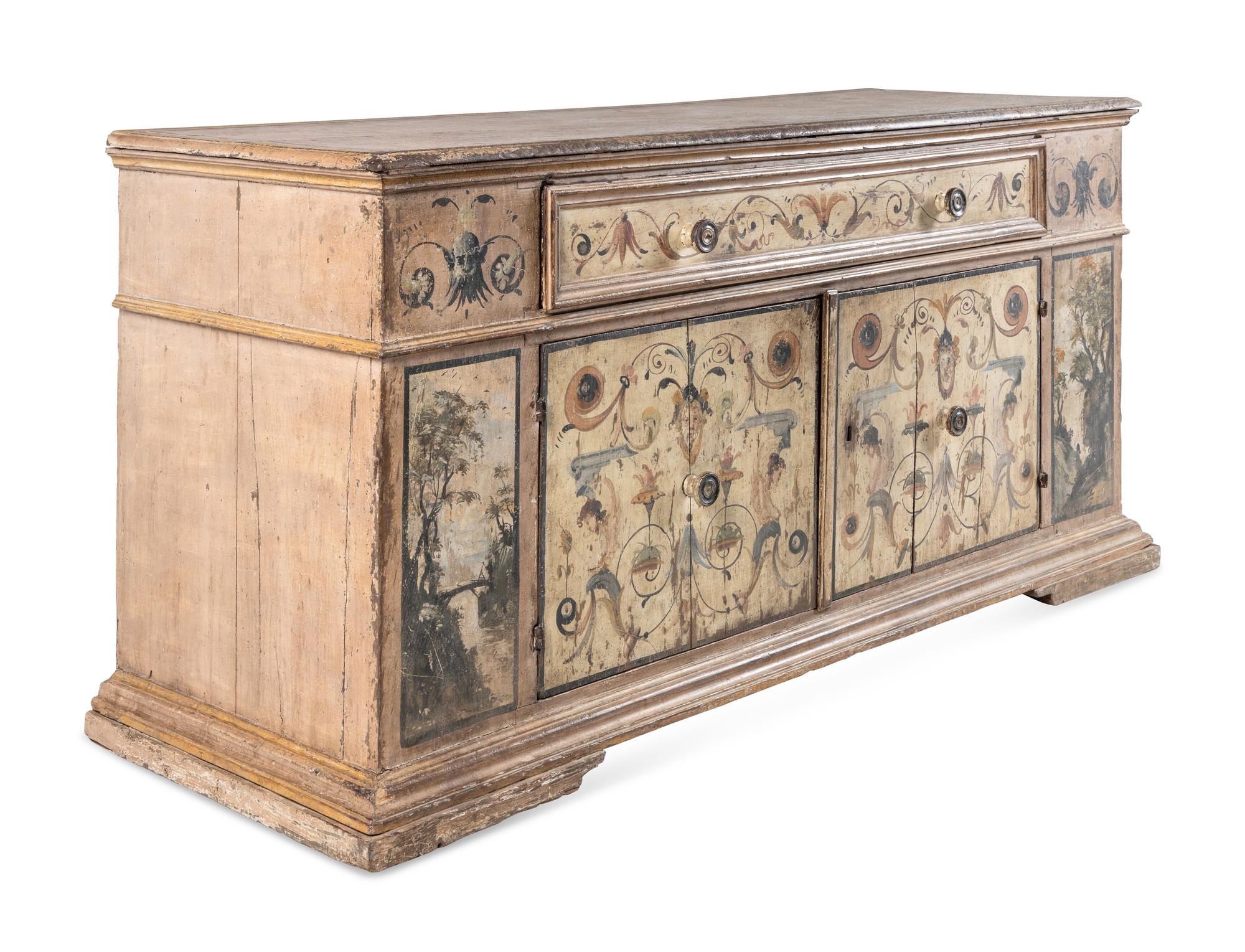 An Italian Painted Oak Console Cabinet