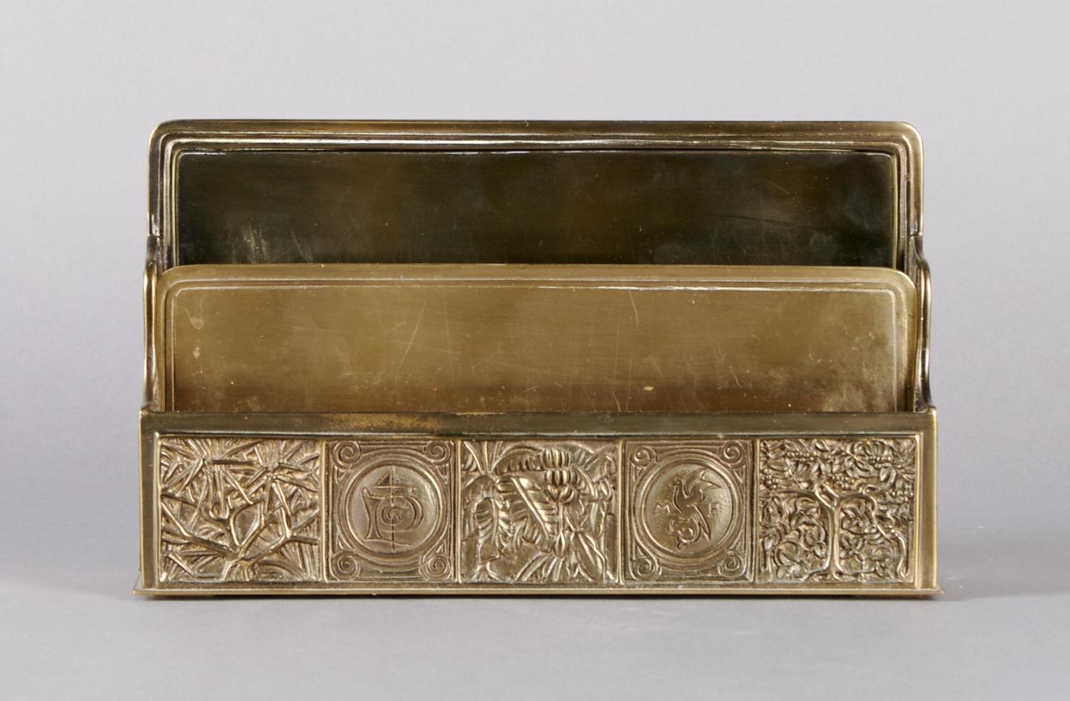 A Tiffany Studios Bronze Letter Rack, Width 9 1/4 inches.