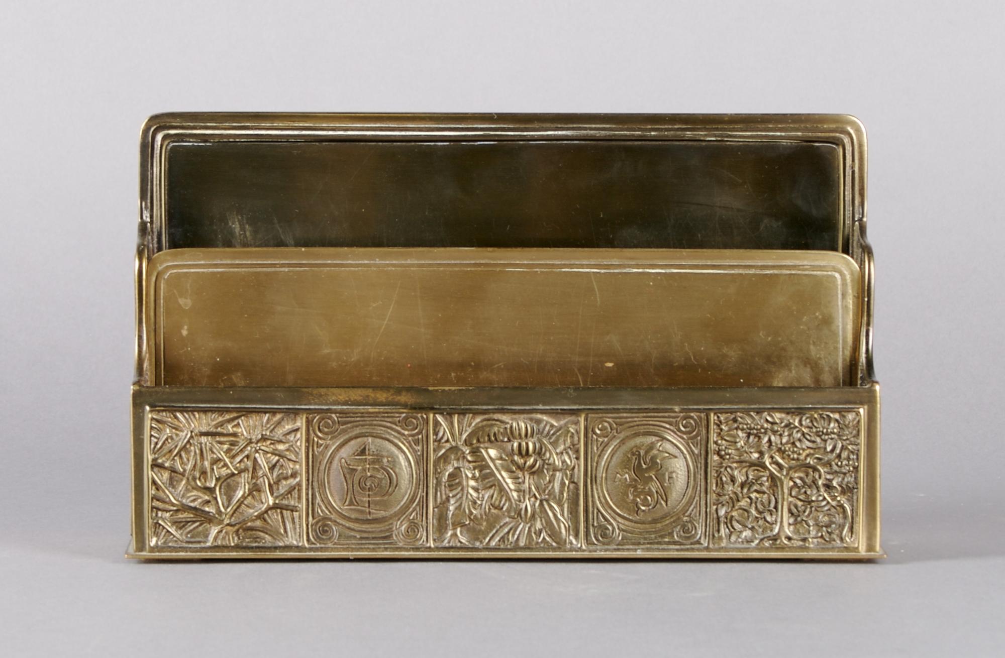 A Tiffany Studios Bronze Letter Rack, Width 9 1/4 inches.