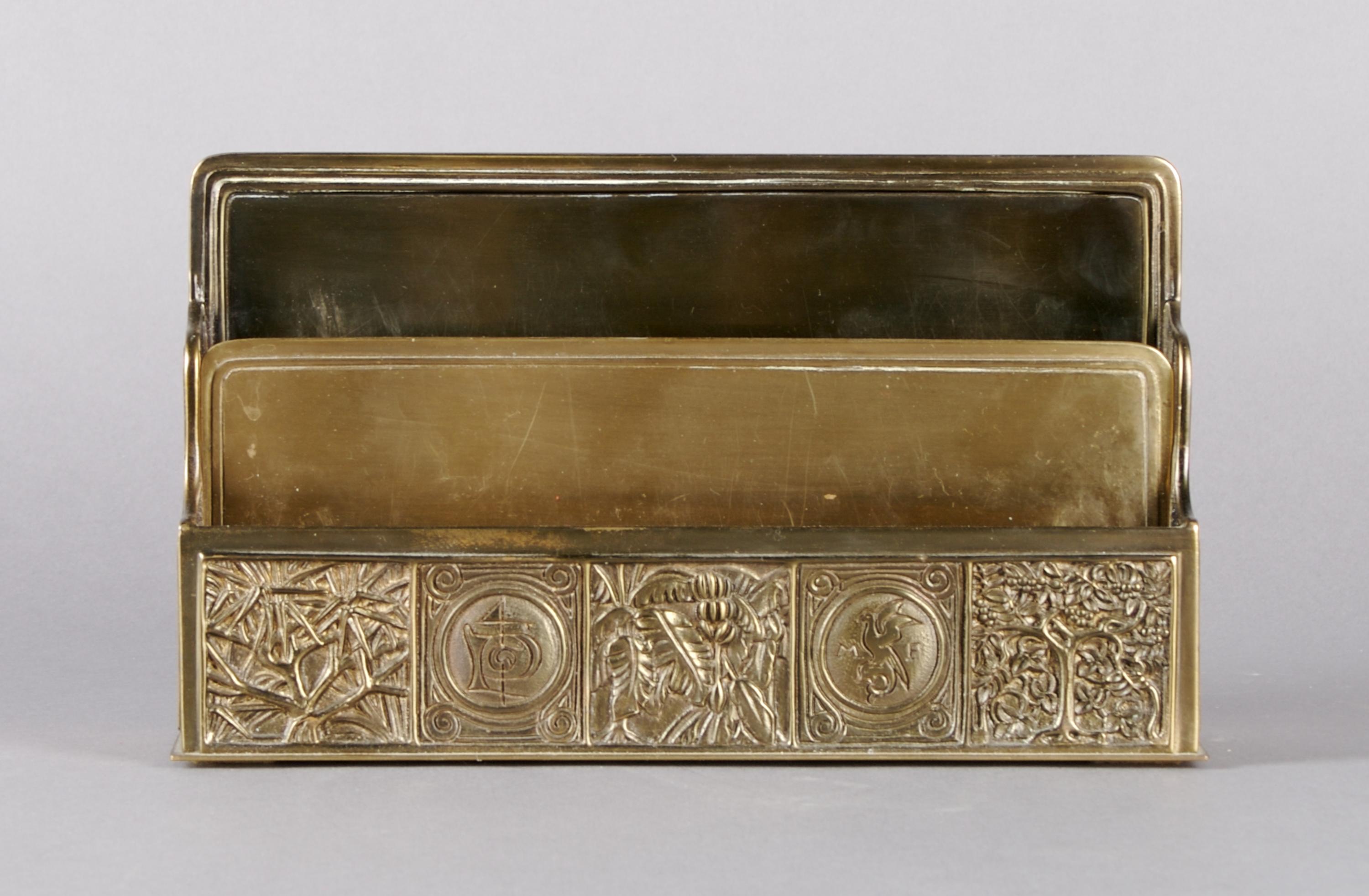 A Tiffany Studios Bronze Letter Rack, Width 9 1/4 inches.