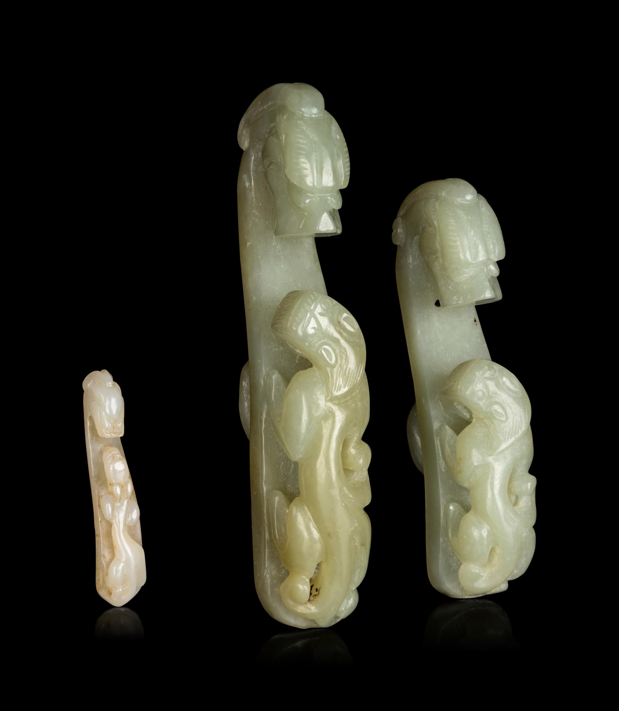 Three Chinese Jade Belt Hooks, Daigous