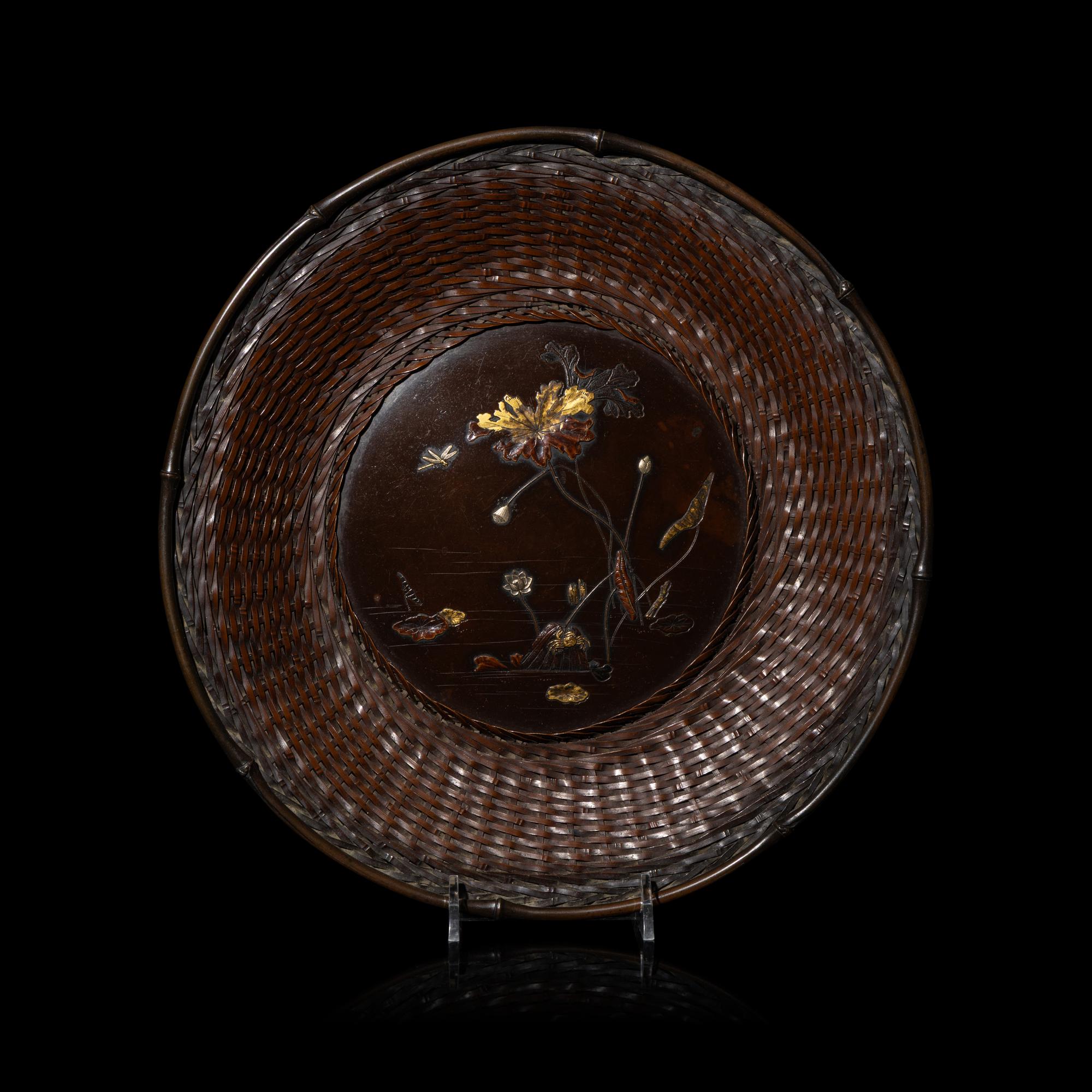 A Japanese Copper and Mixed Metal 'Basket' Plate, 20th Century — 日本銅盤