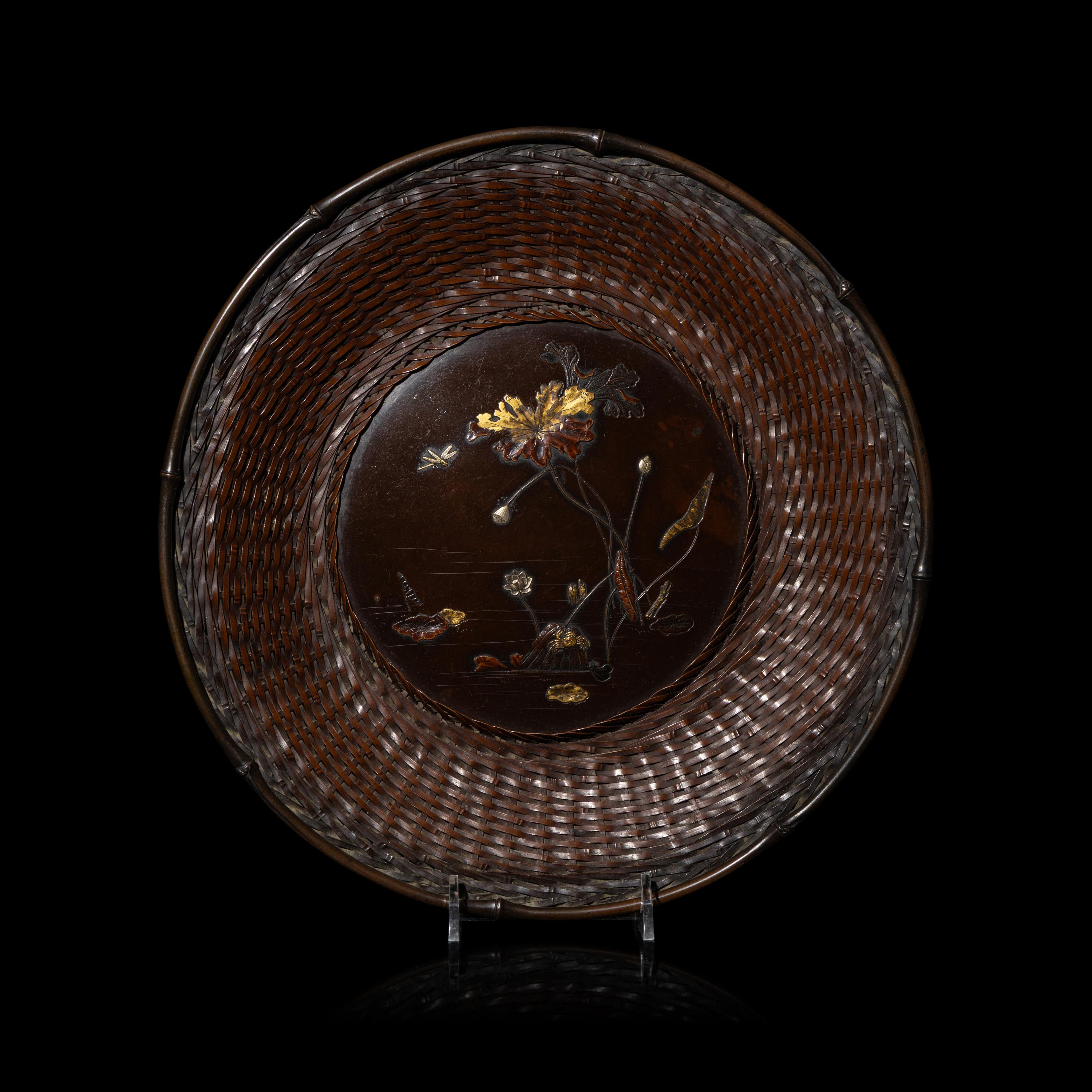 A Japanese Copper and Mixed Metal 'Basket' Plate, 20th Century — 日本銅盤