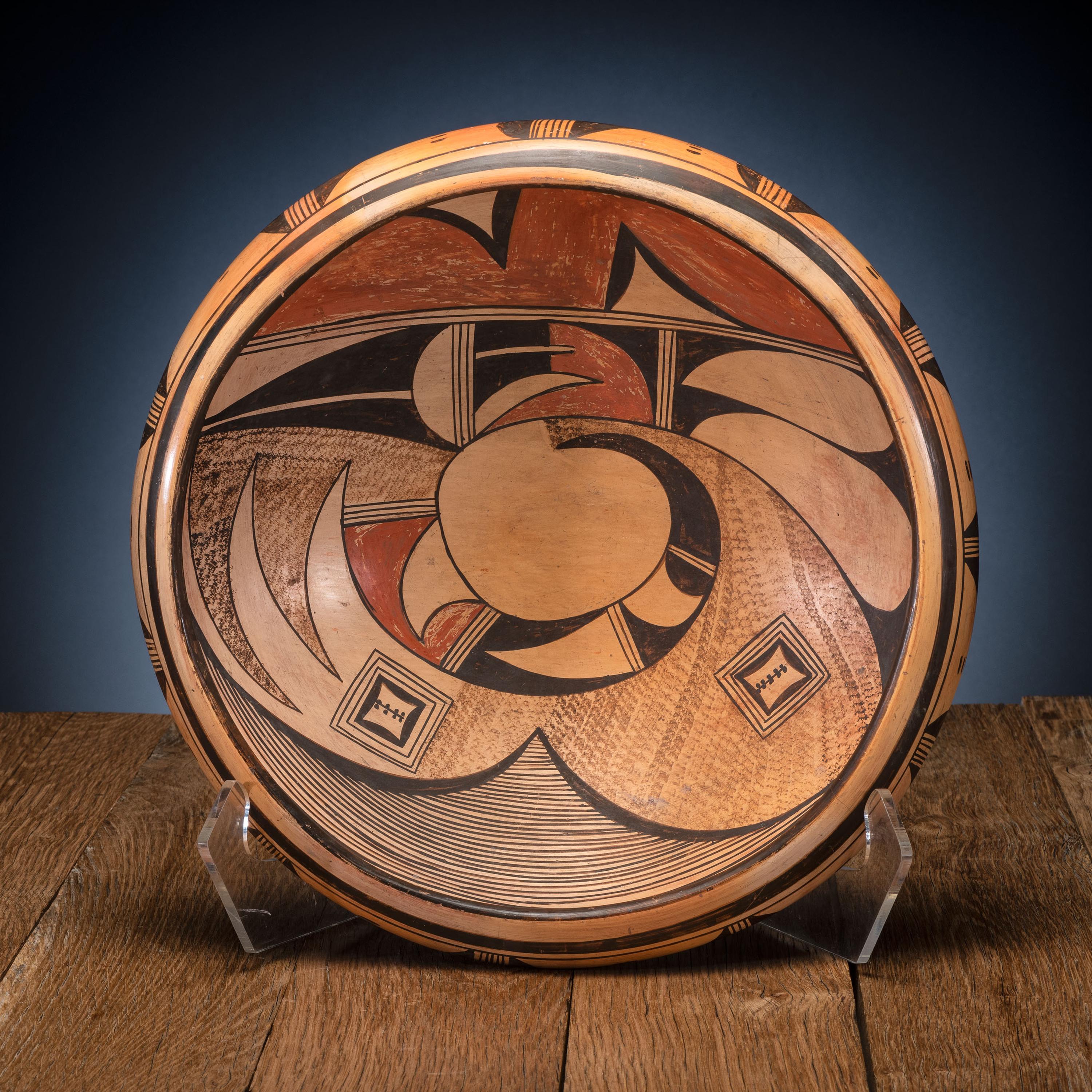 Polychrome Pottery Bowl, with Hopi Villages Sticker