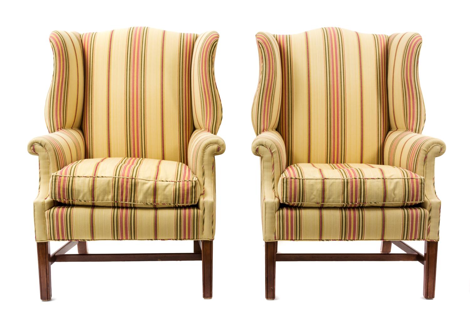 A Pair of George I Style Mahogany Wing Chairs Height 40 1/2 x width 26 1/2 x depth 33 inches. — 20TH CENTURY
