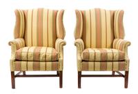 A Pair of George I Style Mahogany Wing Chairs Height 40 1/2 x width 26 1/2 x depth 33 inches. — 20TH CENTURY