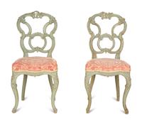 A Pair of Italian Rococo Style Green Painted Side Chairs — 19th Century