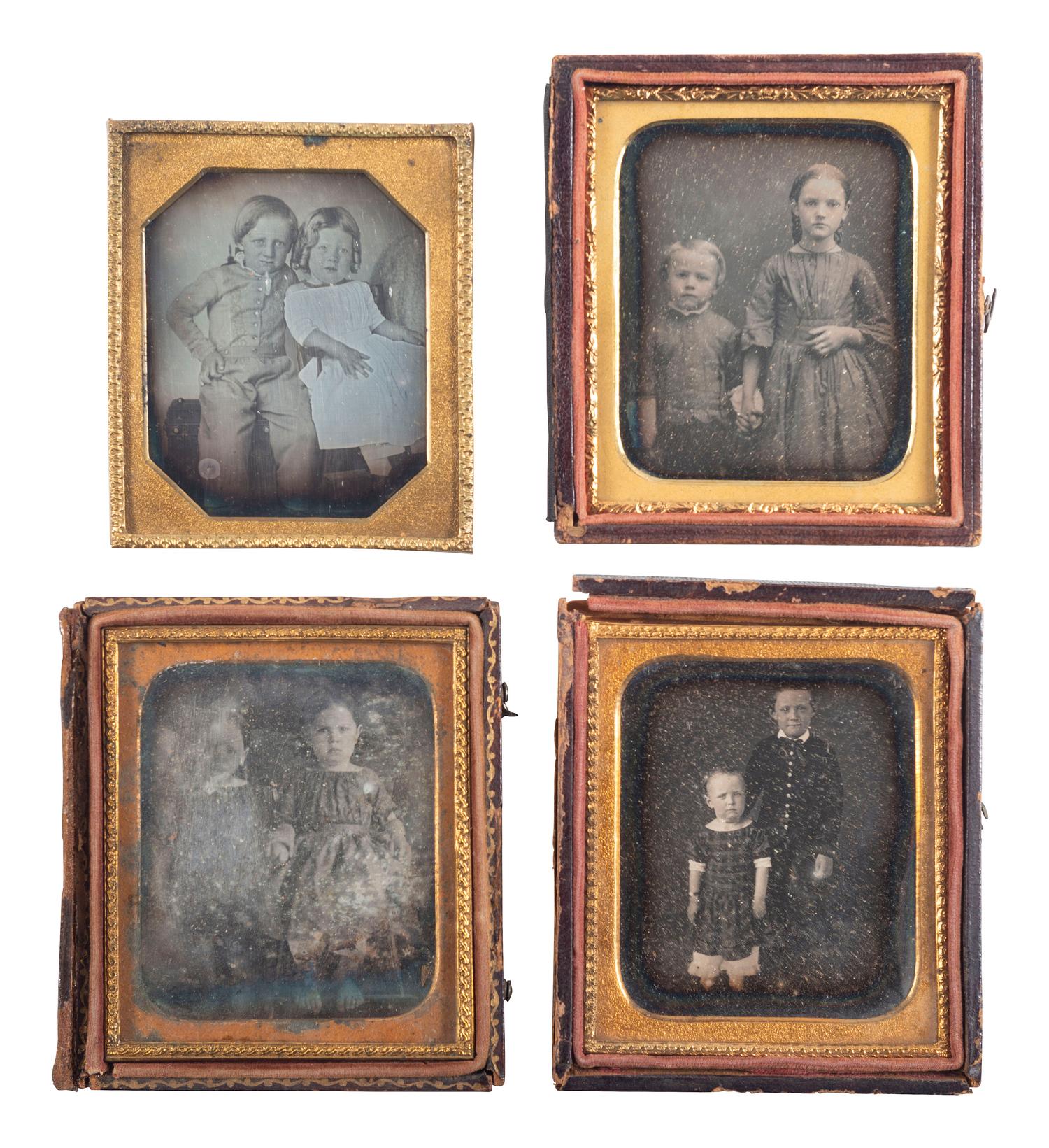 [EARLY PHOTOGRAPHY]. A group of 17 daguerreotype portraits of siblings, including: