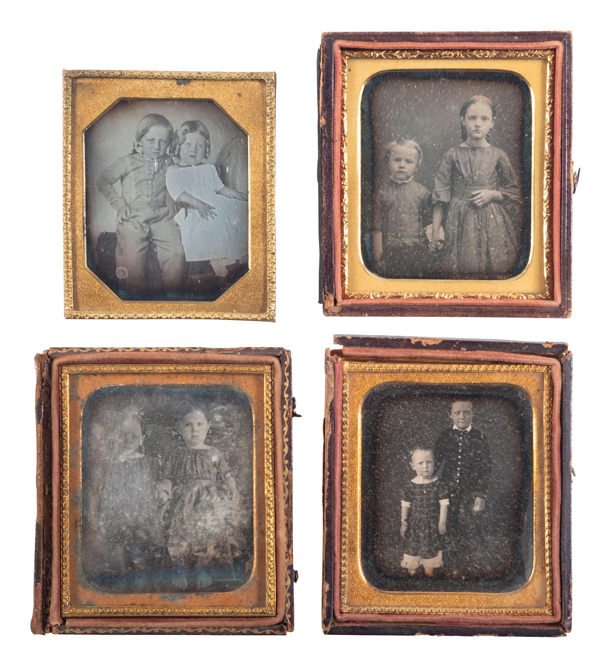 [EARLY PHOTOGRAPHY]. A group of 17 daguerreotype portraits of siblings, including: