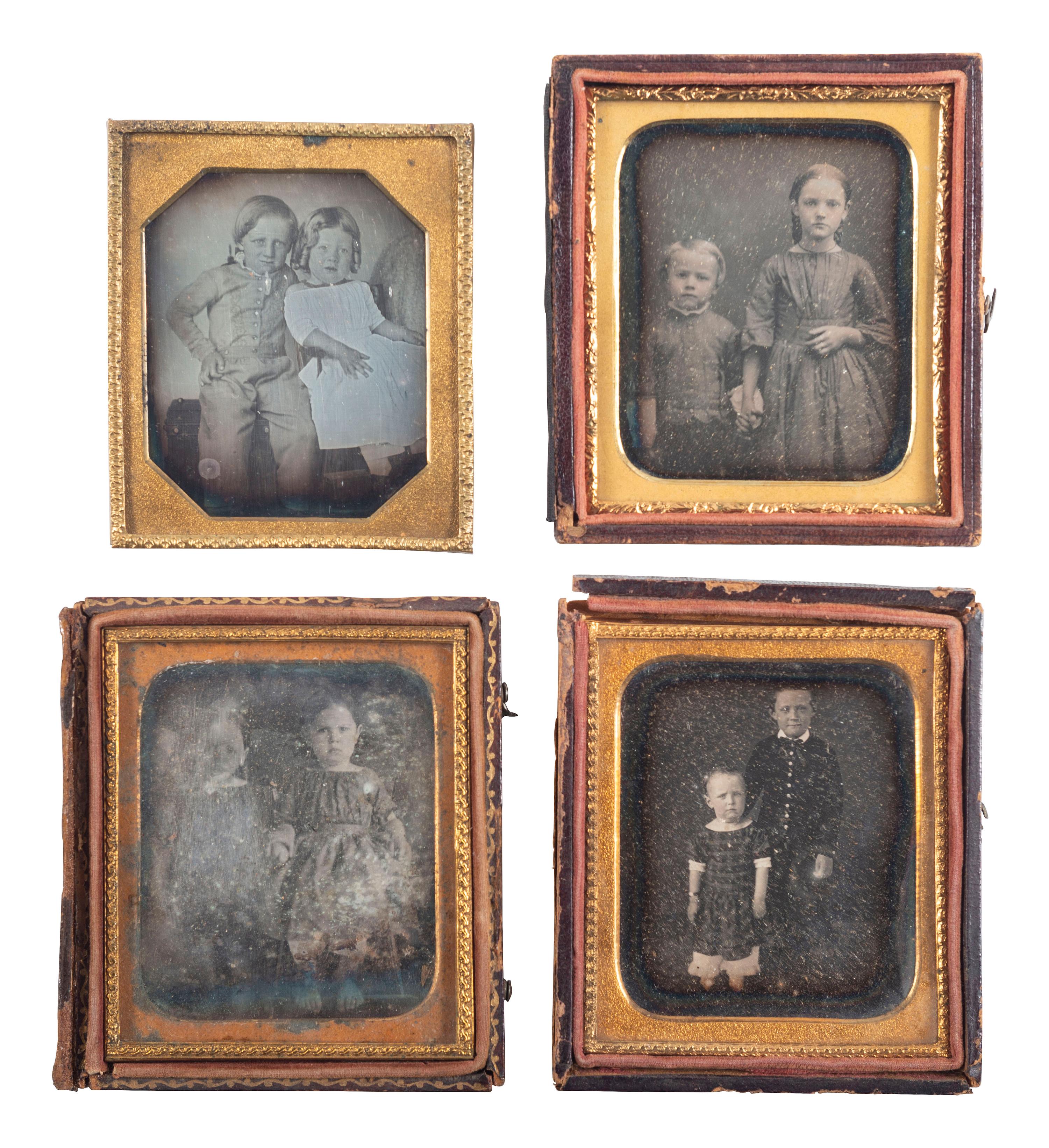 [EARLY PHOTOGRAPHY]. A group of 17 daguerreotype portraits of siblings, including: