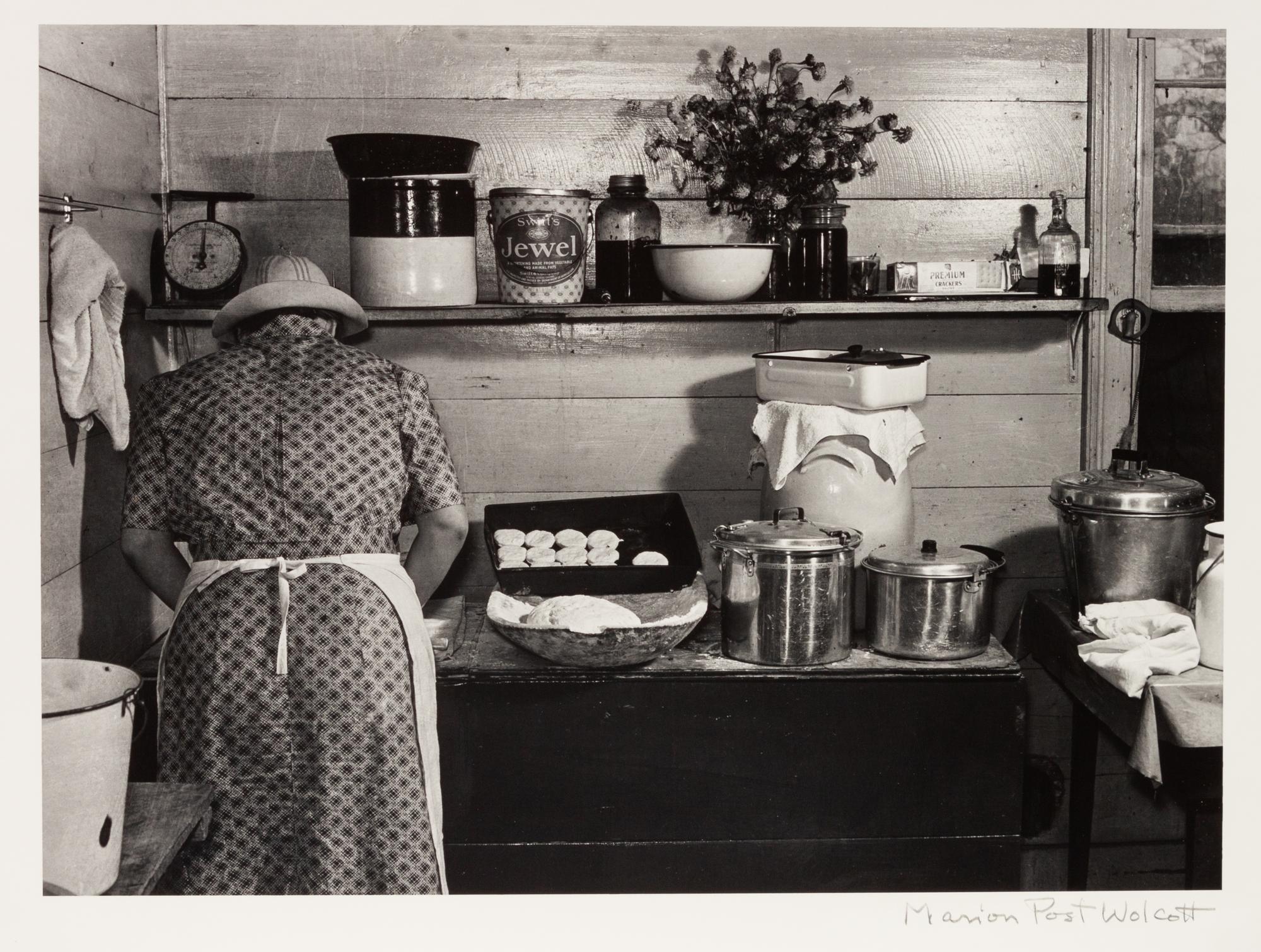 A group of five photographs ( A member of the Wilkins Family Making Biscuits , 1939; Post Office in Blizzard, Aspen, CO , 1941; Negro (Black) Man Entering Movie Theater by Colored Entrance, Belzoni, Miss., 1939; Crossroad and General Store (Mosquito Crossing) Near Greensboro, GA, 1939 (printed 1981); Recreation Evening at Community School Under Direction of WPA Recreational Supervisor (in suit and tie) Coffee County, Alabama, 1939)