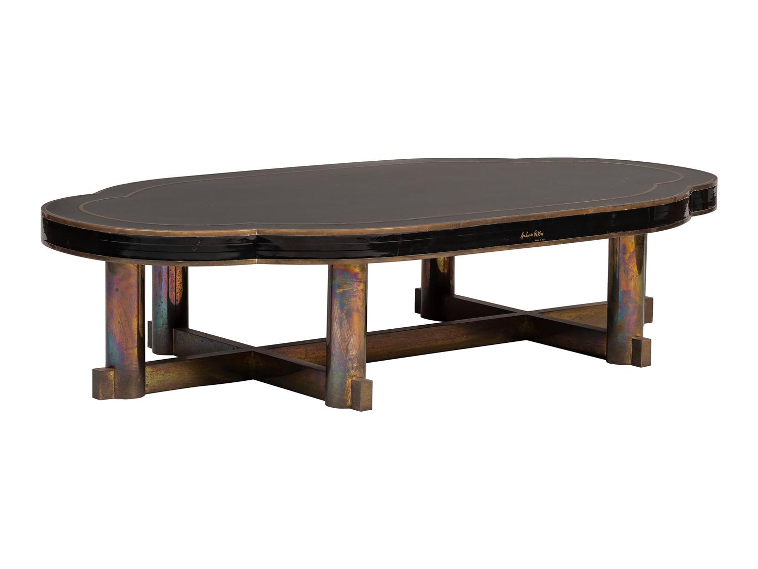 A Brass and Black Lacquer Coffee Table