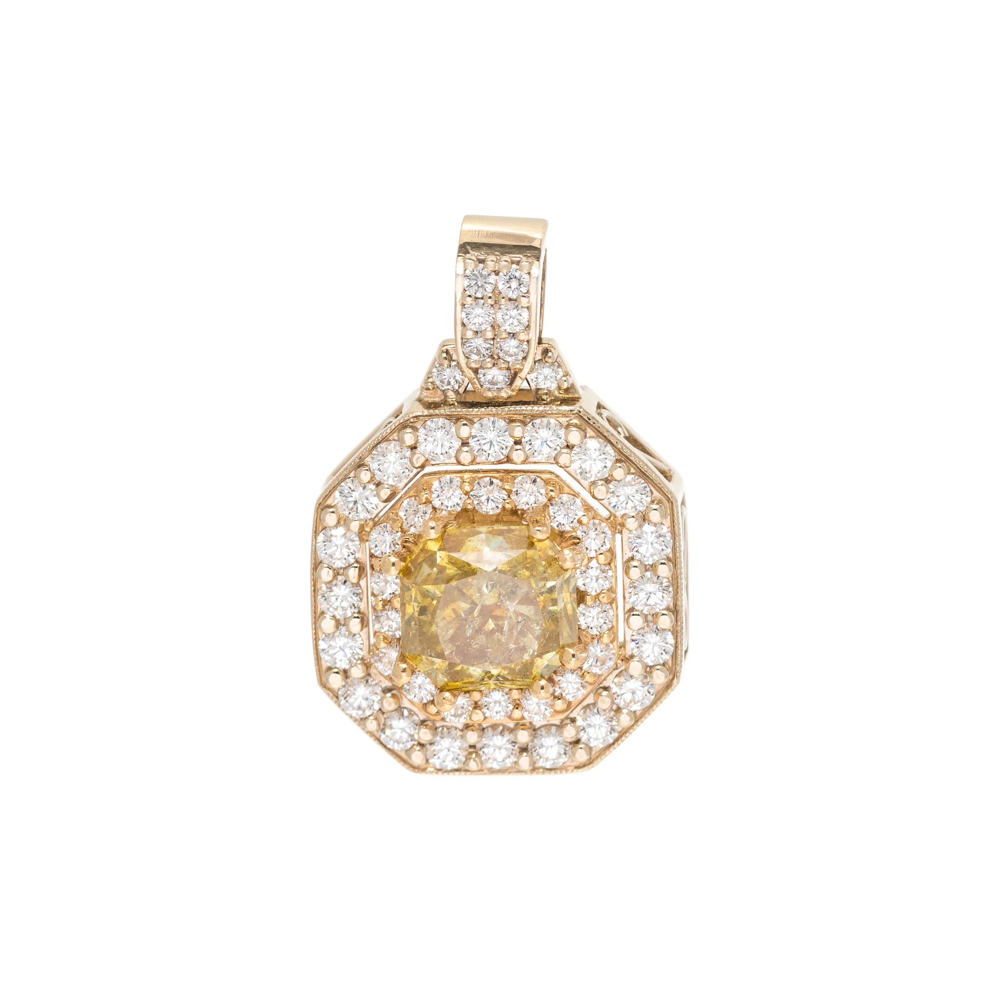 FANCY DEEP YELLOW DIAMOND AND DIAMOND PENDANT