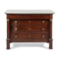 An Empire Gilt-Metal Mounted Walnut Marble-Top Commode