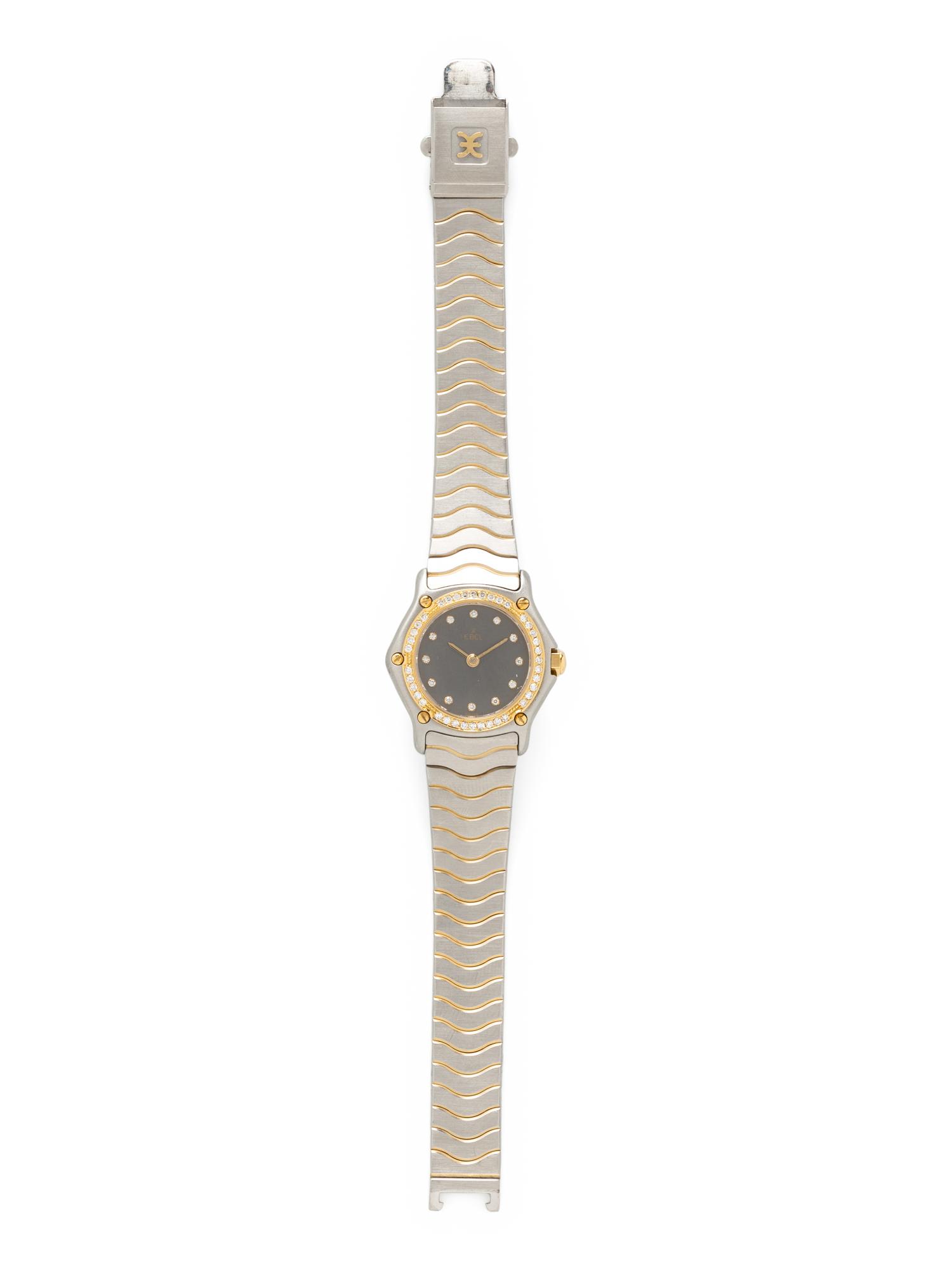 EBEL, STAINLESS STEEL, YELLOW GOLD AND DIAMOND 'WAVE' WATCH