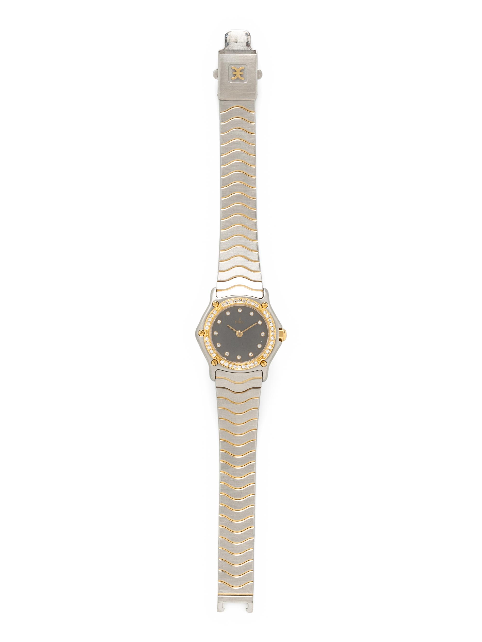 EBEL, STAINLESS STEEL, YELLOW GOLD AND DIAMOND 'WAVE' WATCH