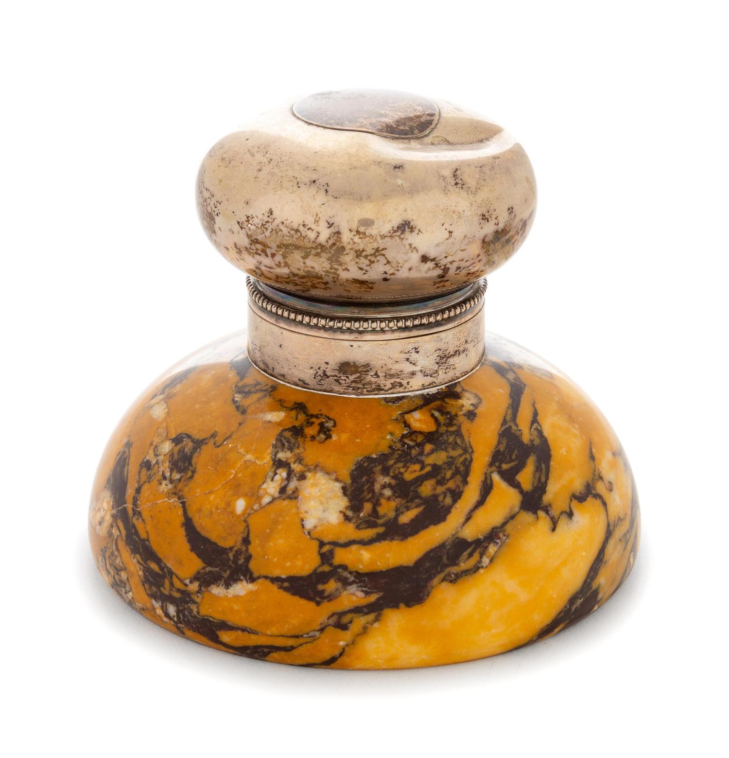 A Silver-Plate Mounted Marble Inkwell