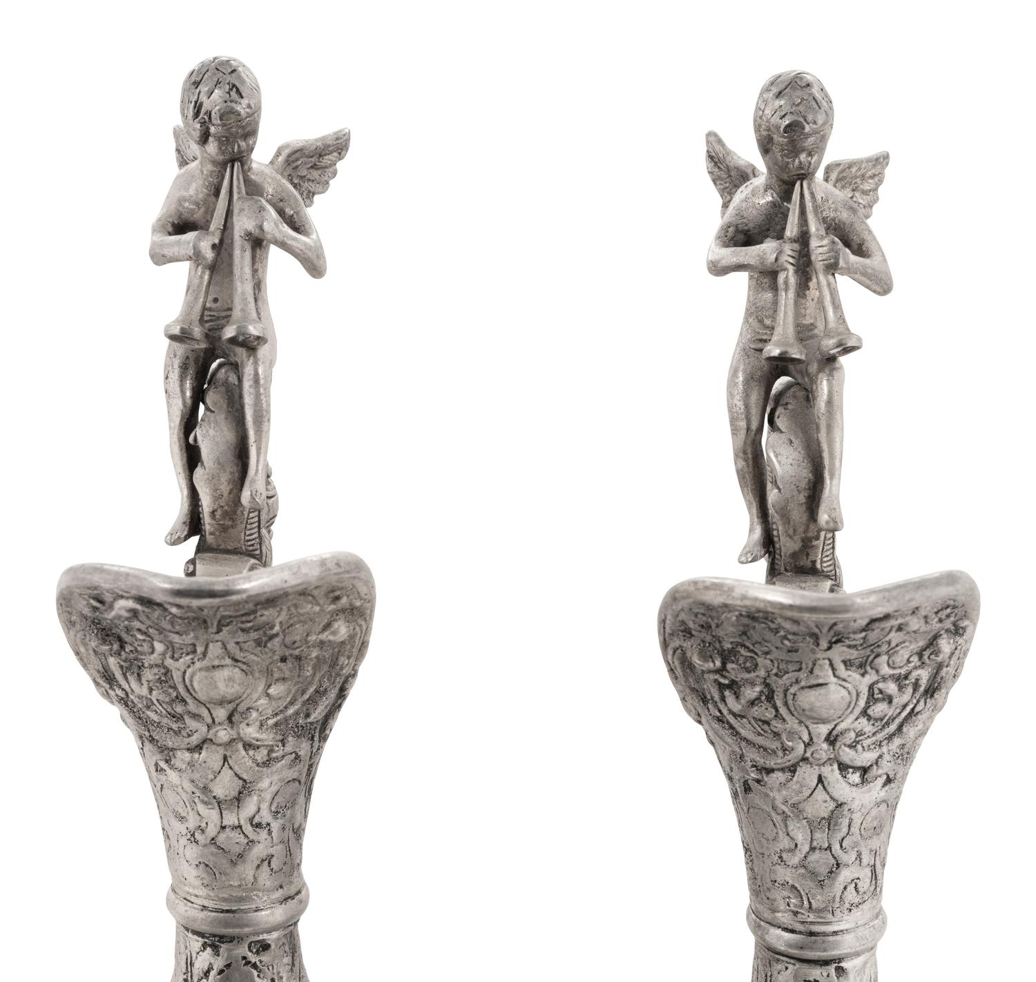 A Pair of Neoclassical Style White Metal Ewers