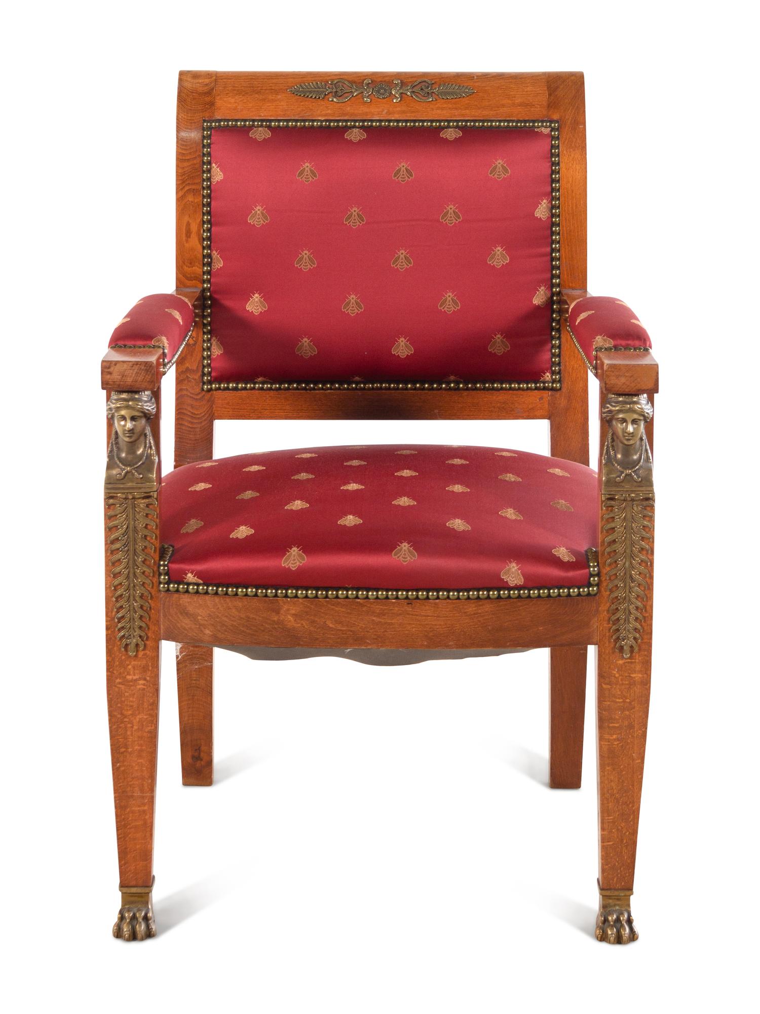 An Empire Style Gilt Bronze Mounted Oak Armchair