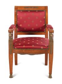An Empire Style Gilt Bronze Mounted Oak Armchair