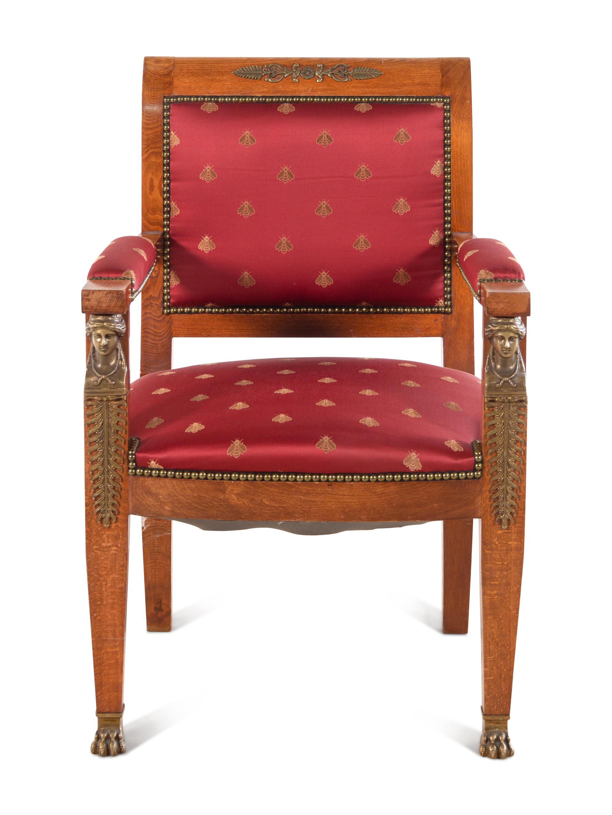 An Empire Style Gilt Bronze Mounted Oak Armchair