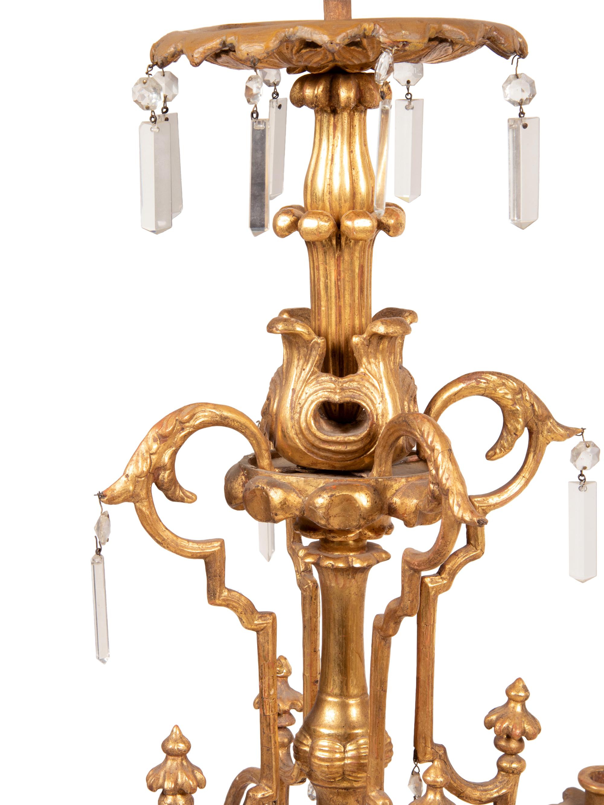 An Austrian Giltwood and Glass Eight-Light Chandelier