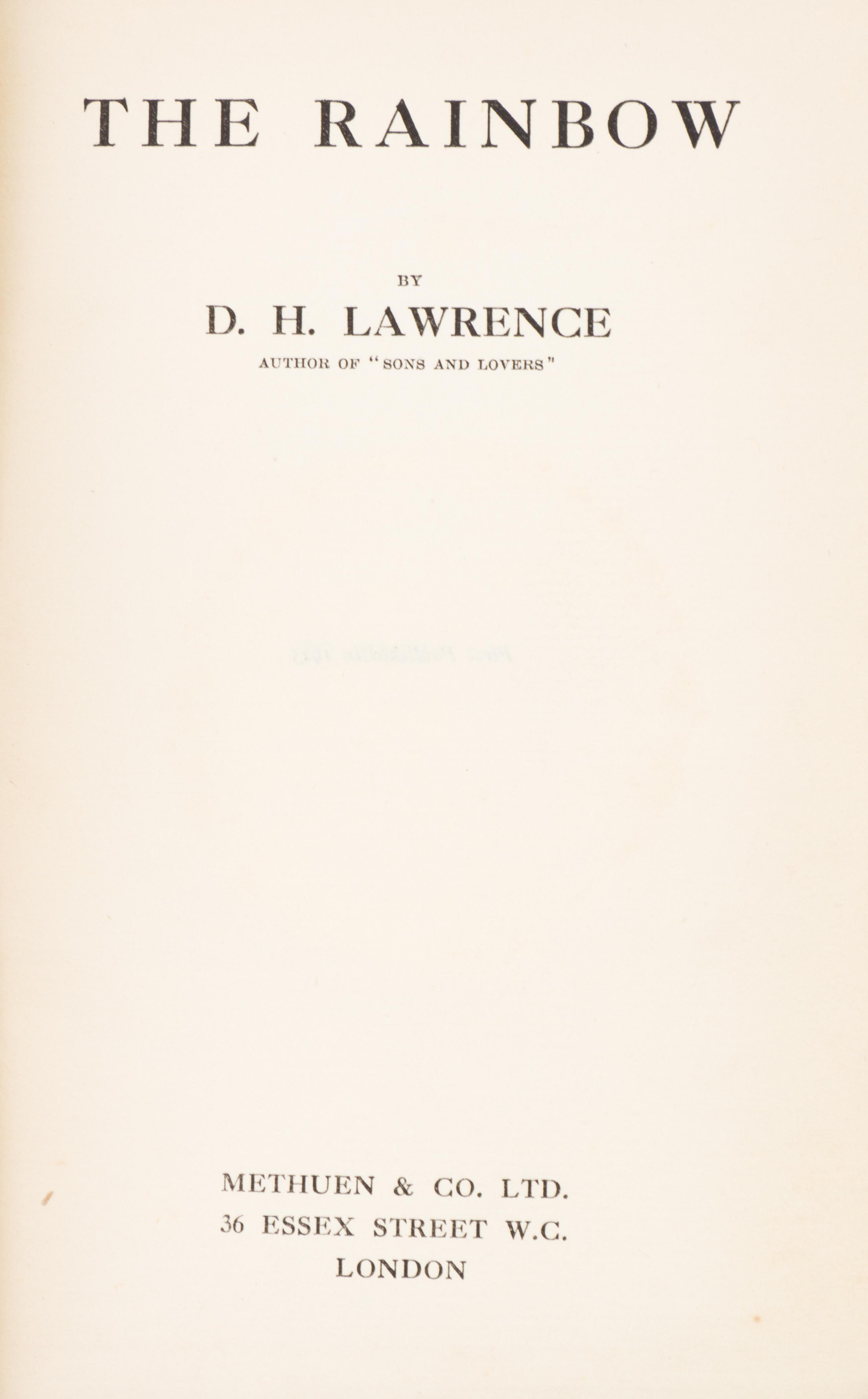 LAWRENCE, D.H. The Rainbow. London, (1915). First edition.
