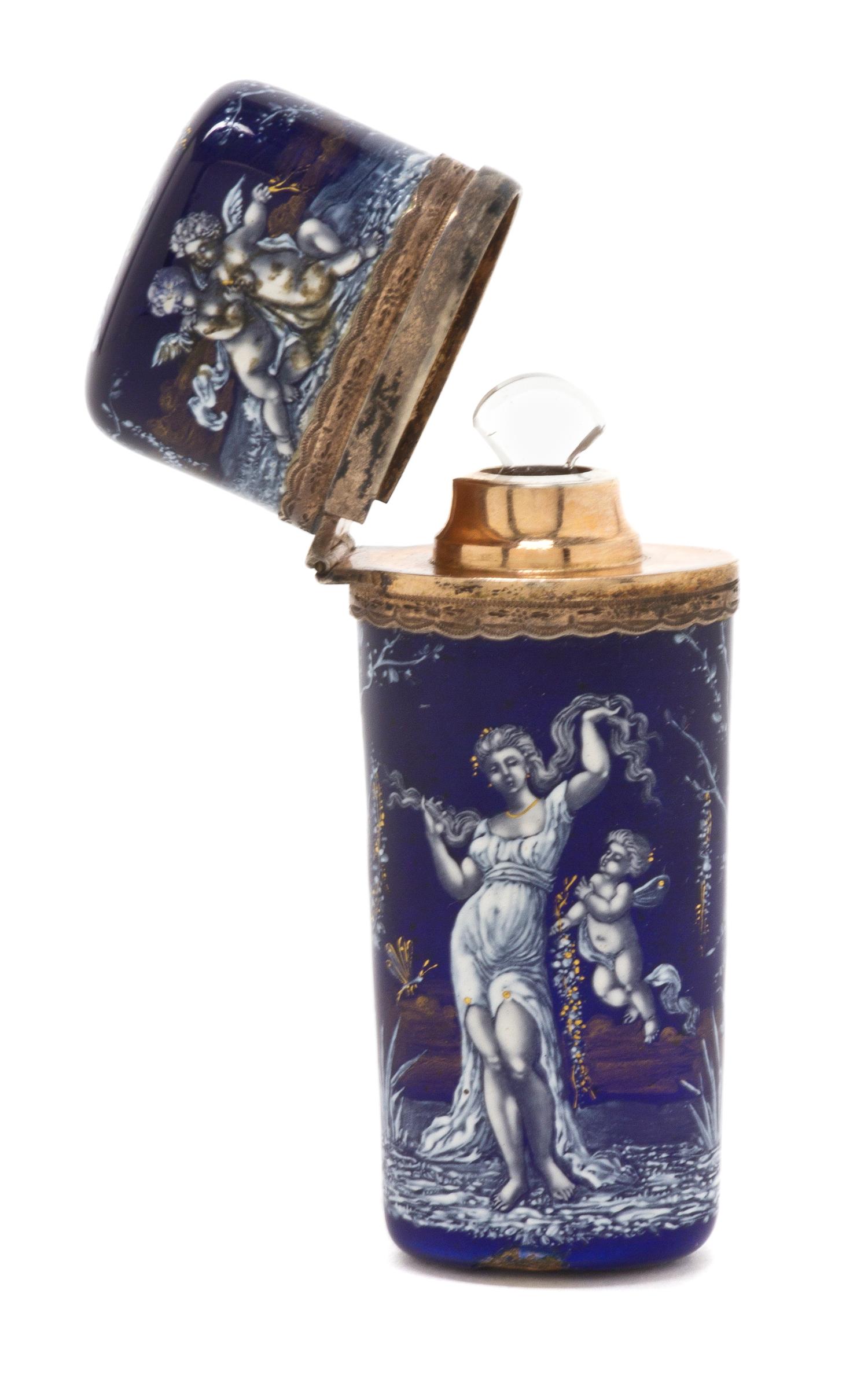 A Continental Enameled Scent Flask, Height 3 1/8 inches.