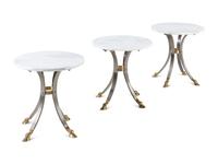 Three Steel and Brass Marble-Top Side Tables