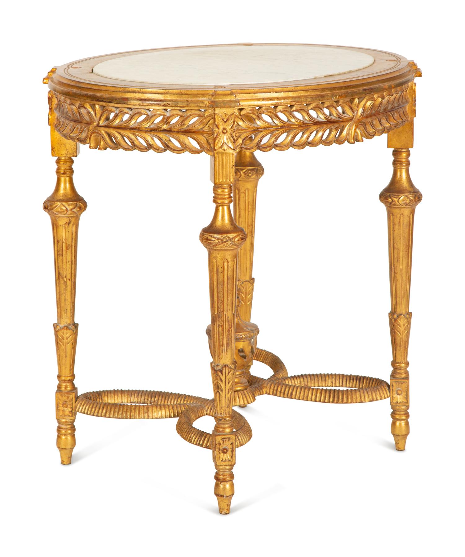 A Continental Giltwood Oval Table with Inset Marble Top — 19th/20th Century