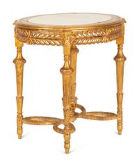 A Continental Giltwood Oval Table with Inset Marble Top — 19th/20th Century