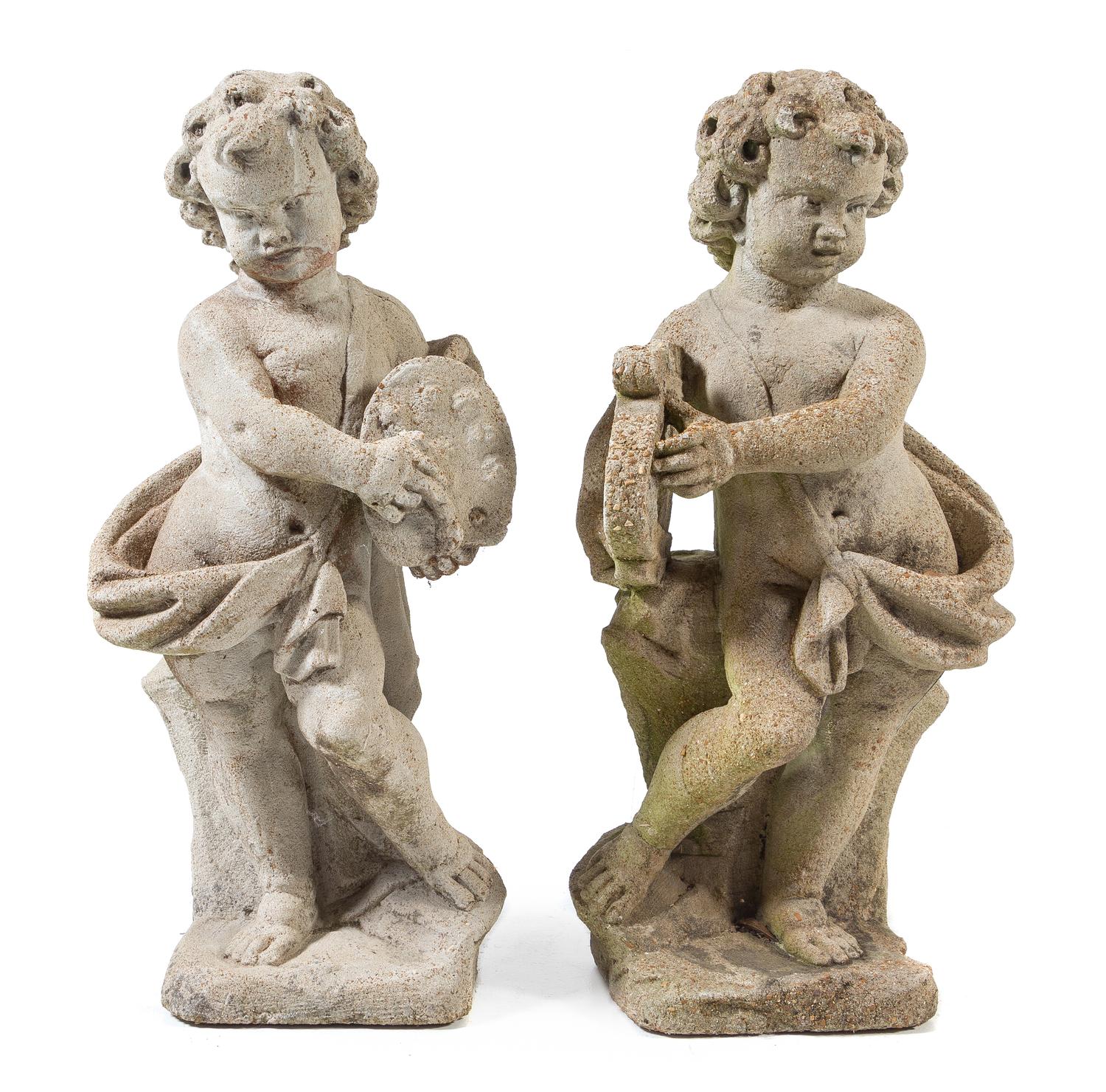A Pair of Cast Stone Garden Figures Height 32 inches. — 20TH CENTURY