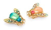A Collection of 18 Karat Yellow Gold, Polychrome Enamel and Diamond Bug Pendant/Brooches, Masriera, 12.20 dwts.