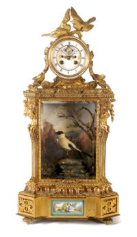 A French Porcelain Mounted Gilt Bronze Singing Bird Automaton Clock