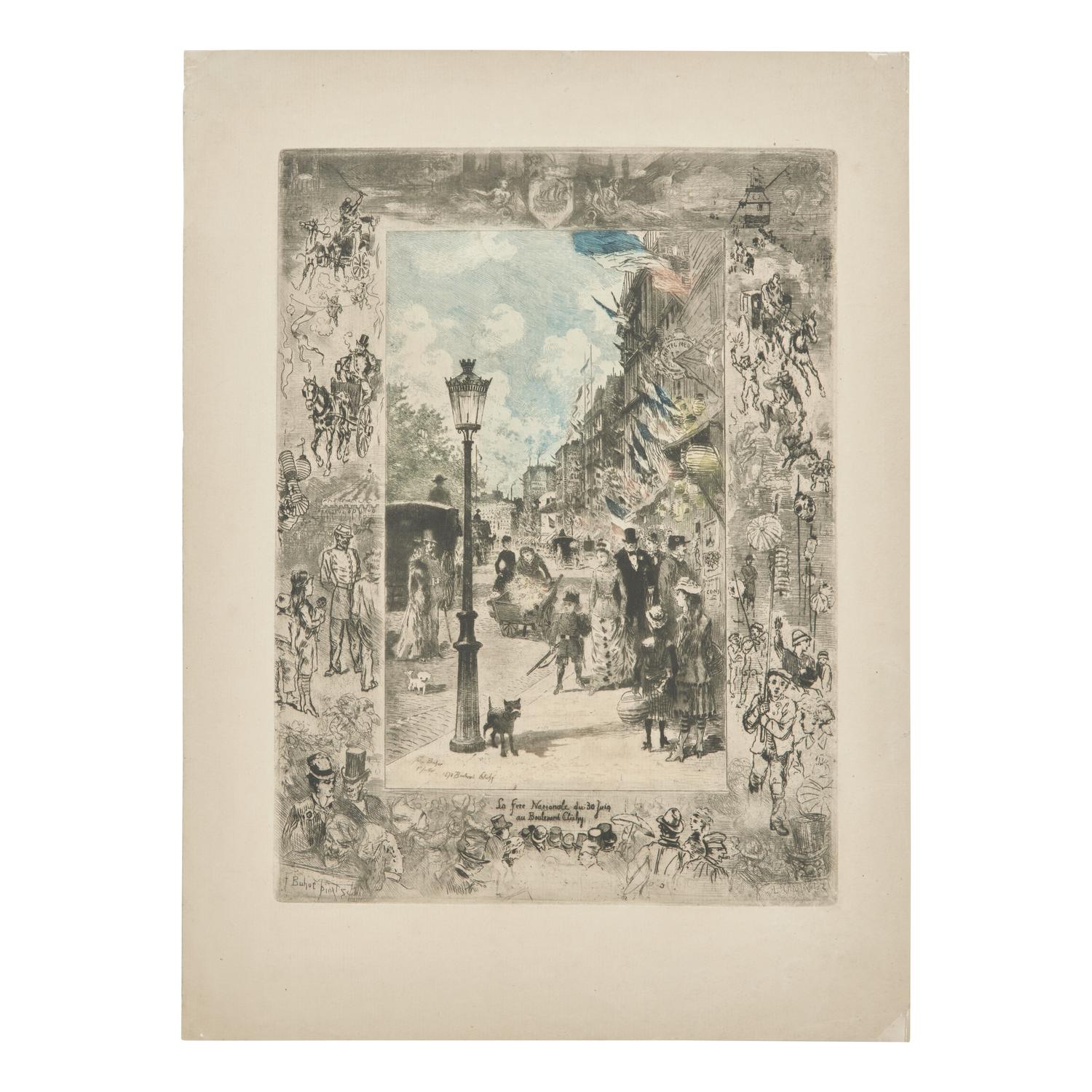 Félix Hilaire Buhot (French, 1847-1898) — La Fête Nationale du 30 Juin au Boulevard Clichy , 1878