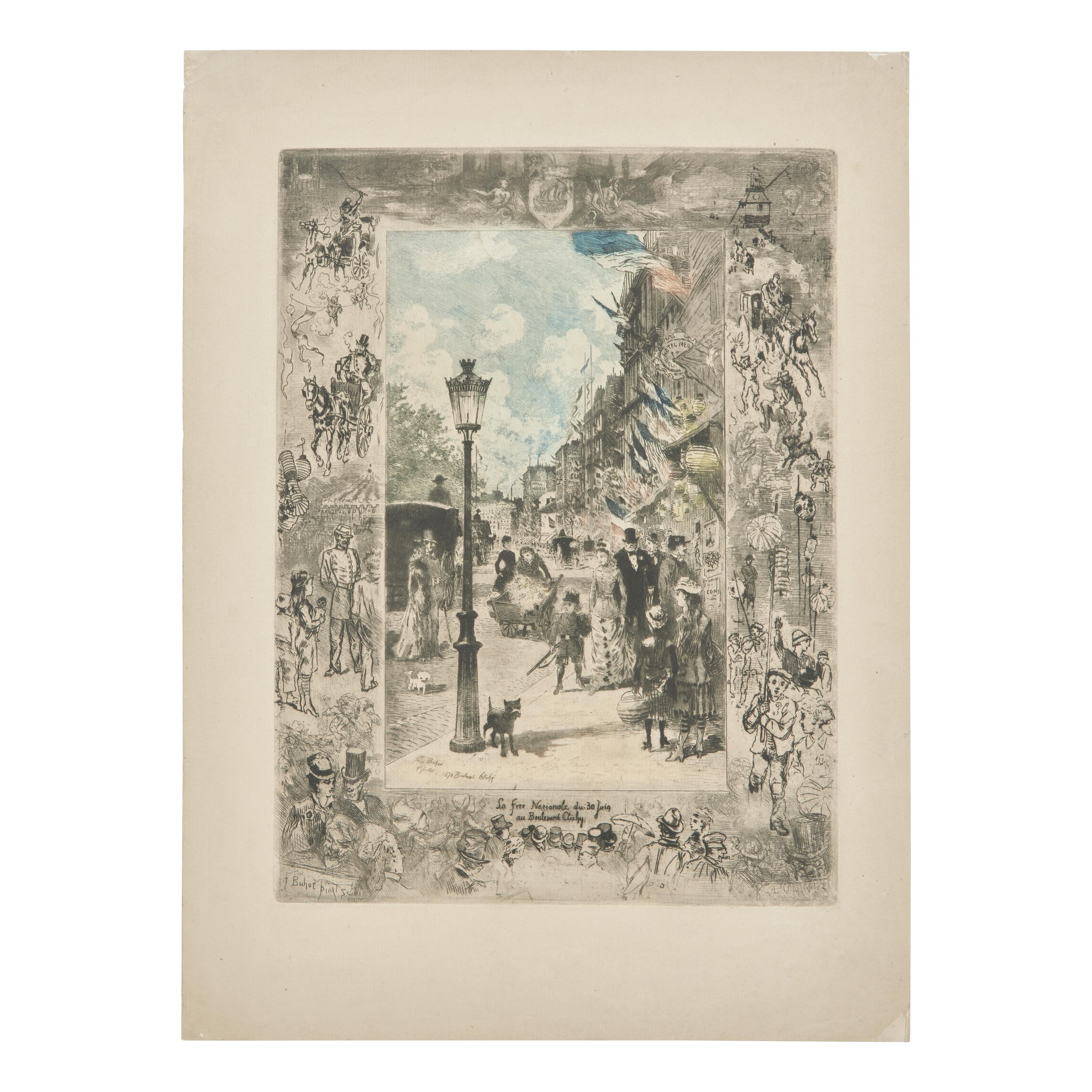 Félix Hilaire Buhot (French, 1847-1898) — La Fête Nationale du 30 Juin au Boulevard Clichy , 1878