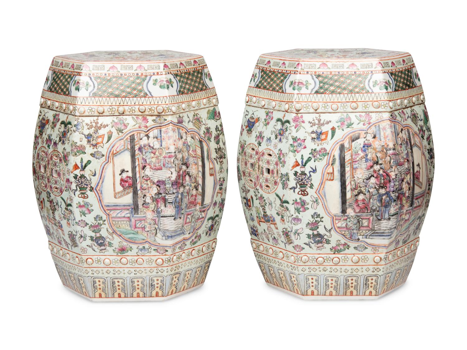 A Pair of Chinese Export Famille Rose Porcelain Garden Seats